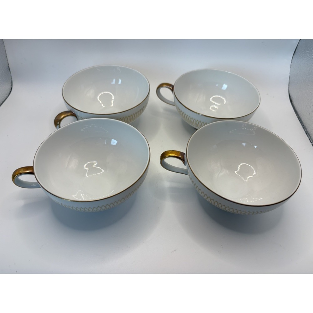 Vintage Eschenbach Bavaria Germany Gold Loop Handled Cups Set of 4